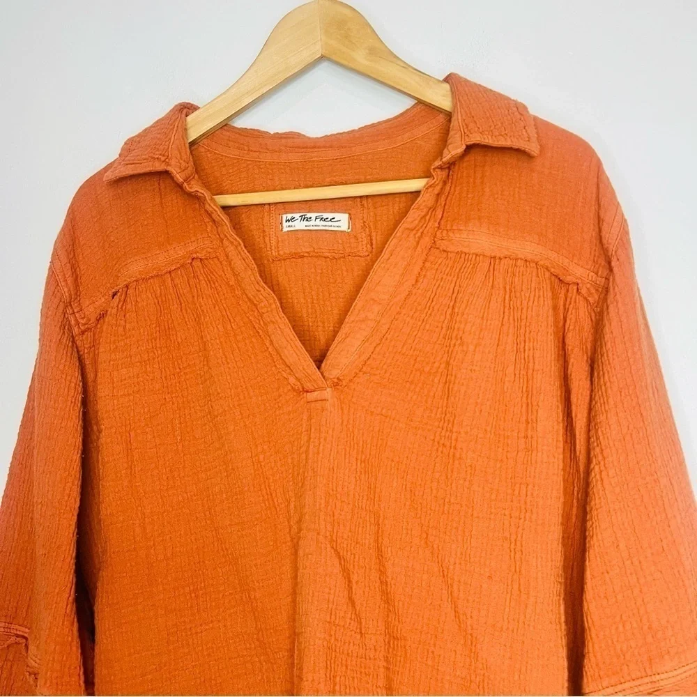 Free People Silver Linings Brown Peplum Blouse size small